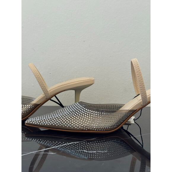 Zara Rhinestone Mesh Slingback Kitten Heels - Picture 9 of 13